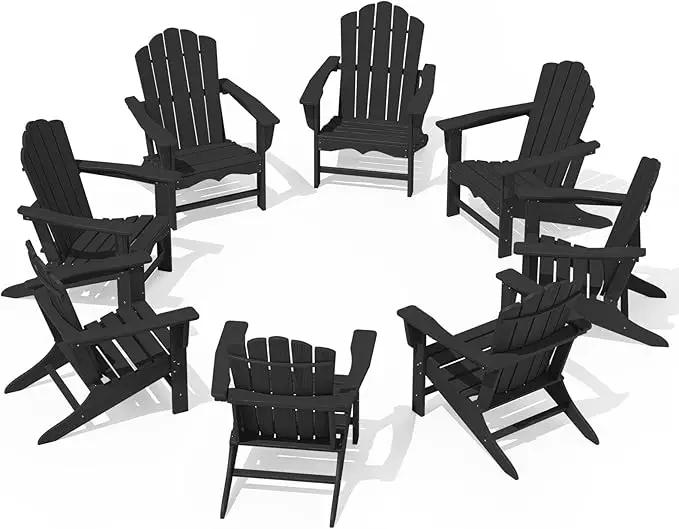 KINGYES HDPE Adirondack Chair, Classic All-Weather Adirondack Chair Set of 4, Black by GreenHaven Gardens