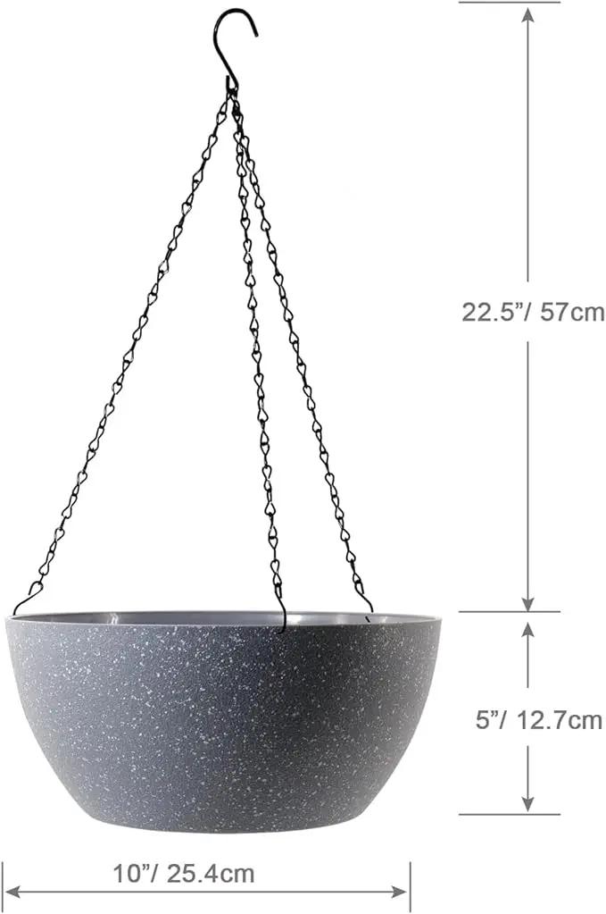 10 inch Hanging Planters for Outdoor Indoor Plants with Drainage Holes and Chain, 2 Pack Round Hanging Flower Plant Pots for Garden Home Porch Decor, Speckled Grey by GreenHaven Gardens