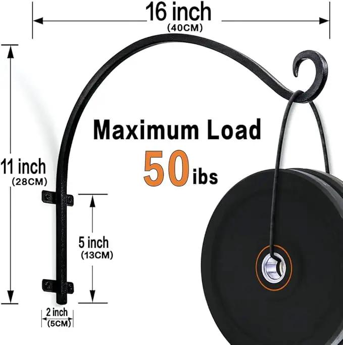Heavy Duty Hanging Plant Bracket: Outdoor Hand-Forged Hanging Plant Bracket Hook - 16Inch Black Bird Feeder Bracket by GreenHaven Gardens