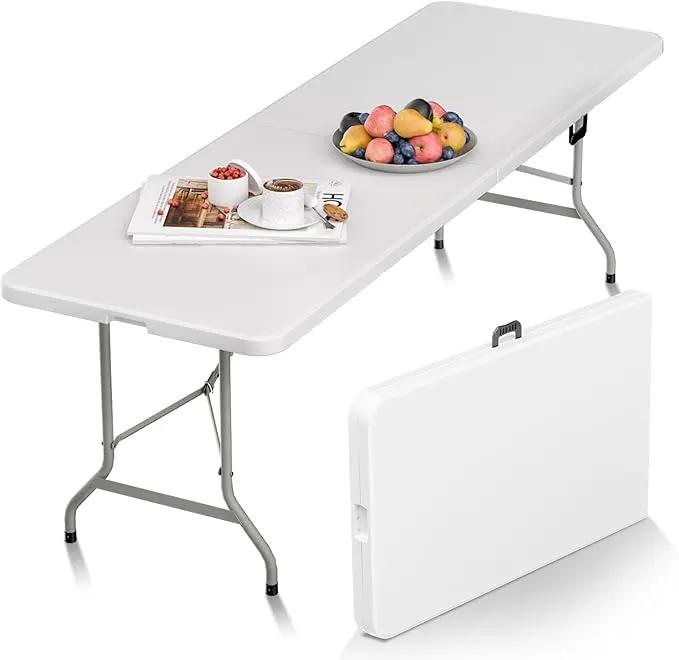 HLPB Folding Table Picnic Table, 8 ft Portable Camping Table with Handle and Safety Locks, Foldable Table Plastic Dining Table Indoor Outdoor for Camping, Picnic and Party by GreenHaven Gardens