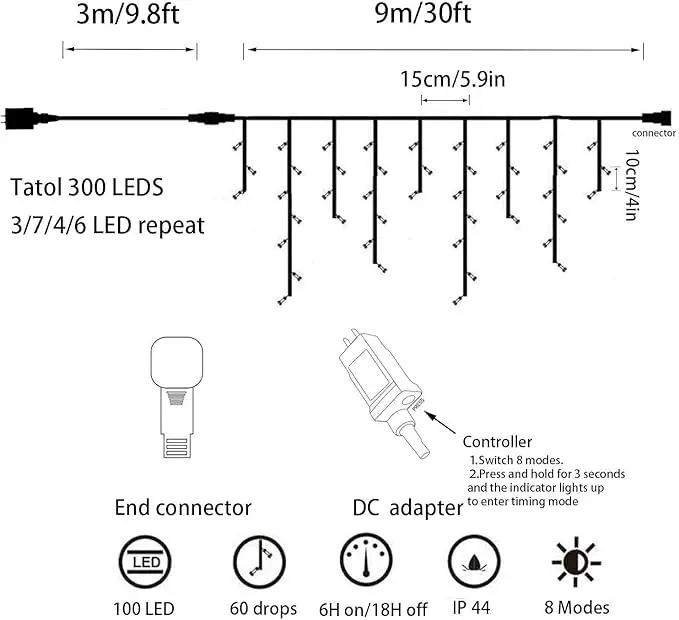 YASENN 300Led Icicle Style String Lights 29.5FT,Update Connectable 8 Lighting Modes with Timer Icicle Lights for Home Garden Outdoor Indoor Eave Decor (Warm White LED White Cable) by GreenHaven Gardens