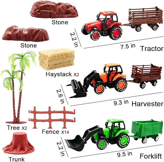 3 Pack Farm Toy Tractor with 40pcs Plastic Animals Figurines and Fence Playset, Farm Figures Farmer Vehicle Toy Truck with Trailer for 3-12 Years Old Kids Boys Girls Toddlers by GreenHaven Gardens