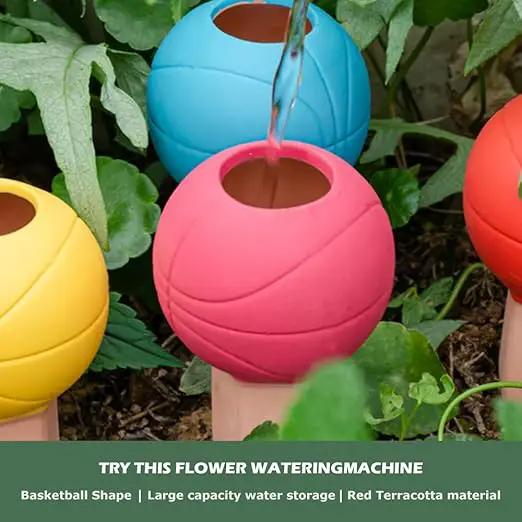 4 Pack Terracotta Watering Spikes, Vacation Self-Watering Planters Devices - Continuous Moisture with Slow Release Watering System - Perfect for Indoor Outdoor Plants (Basketball) by GreenHaven Gardens