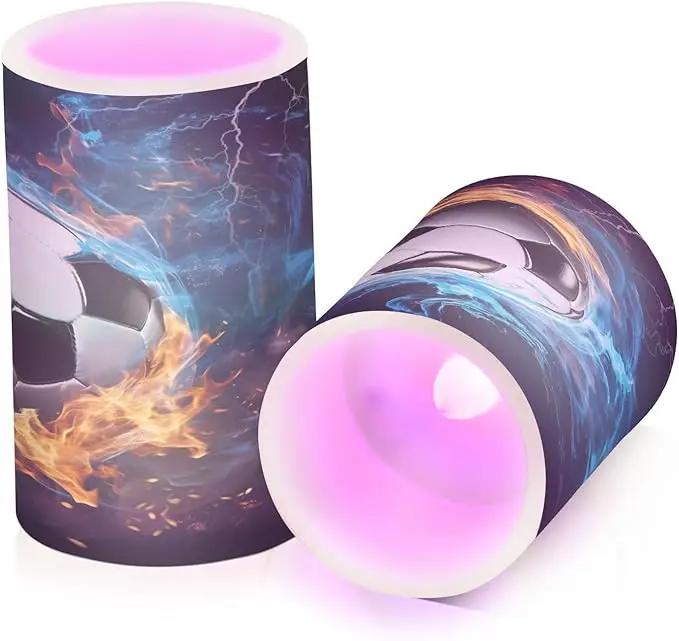 Flickering Flameless Candles, Soccer Ball LED Candles with Remote Timer, Set of 2 Battery Operated Candle for Valentine Wedding Birthday by GreenHaven Gardens