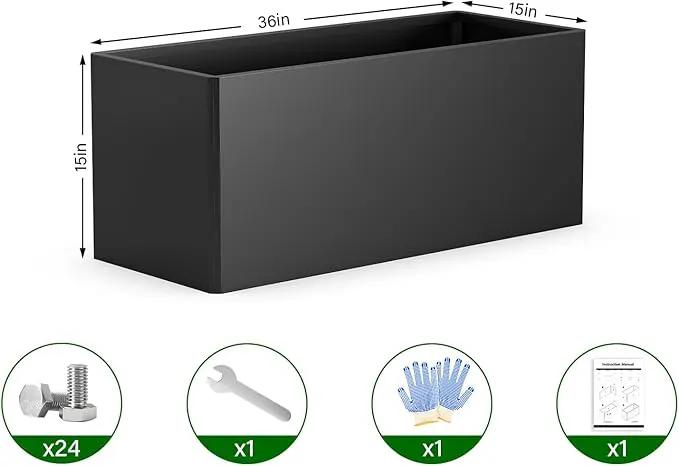 Rectangular Planter Box (36''L x 15''W x 15''H) Large Planter Box Outdoor, Metal Planters with 6 Drainage Holes for Commercial Residential Patio Deck and Backyard, Black by GreenHaven Gardens