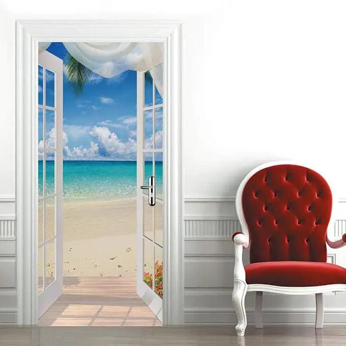 3D Door Stickers Murals - Landscape - Peel and Stick - Waterproof & Washable - Matt Finish - 34.6" x 78.7" - White - Door & Wall by GreenHaven Gardens