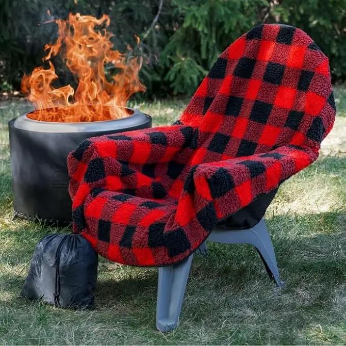 CITYBONFIRES The Chair Blanket™ Reversible Waterproof with Sherpa Lining – Portable Outdoor Cover for Camping, Sports & Patio – Folds into Carry Pouch with Strap - Buffalo Plaid by GreenHaven Gardens