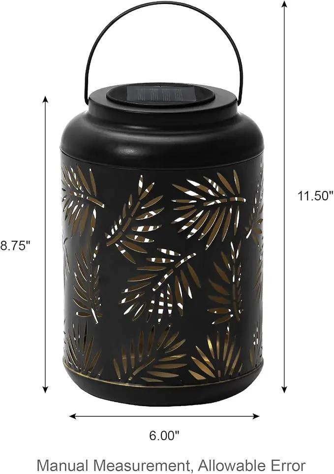 Glitzhome Solar Lantern Black Metal Cutout Leaf Outdoor Hanging Solar Light with Handle for Garden Patio Yard Outdoor Decor by GreenHaven Gardens