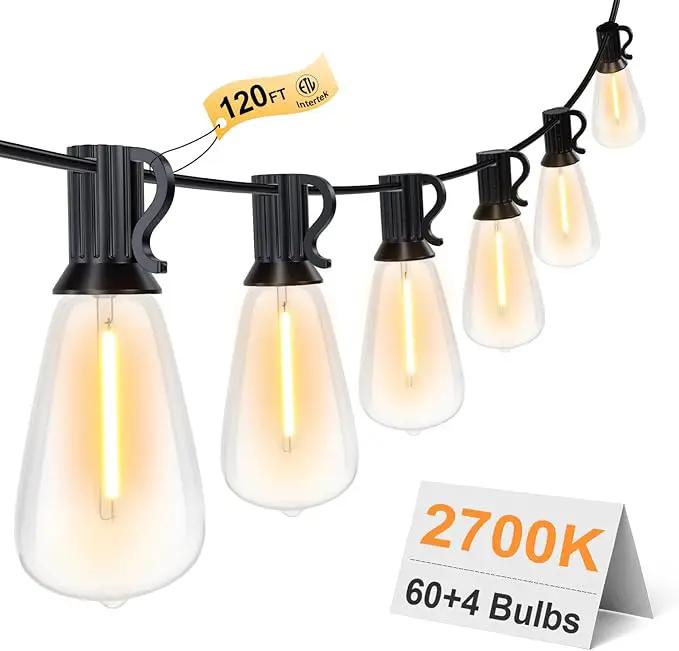 GPATIO 120FT Outdoor String Lights, Waterproof Patio Lights with 64 Hanging Lights ST38 Bulbs, 2700k Shatterproof for Backyard Gazebo Porch Garden Outside Decor by GreenHaven Gardens