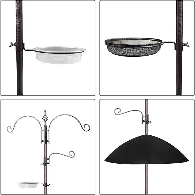 Bird Feeder,91in 4 Hook Bird Feeder Pole with Squirrel Baffle,Bath and Mesh Tray,Steel Multi-Feeder Kit Stand for Attracting Wild Birds, Easy Assembly for Courtyards (Weld, Black 91IN) by GreenHaven Gardens