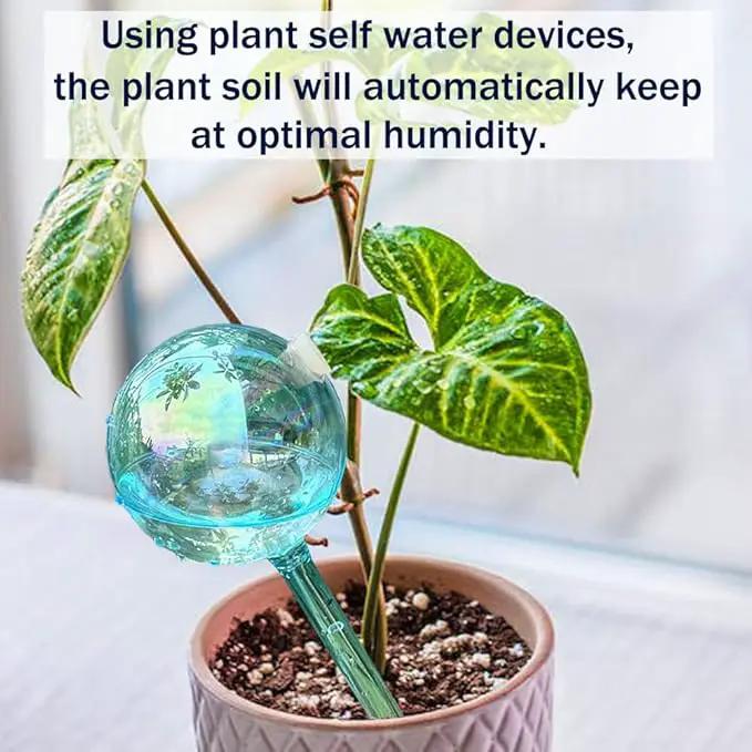 Self Watering Planter Insert, 4pcs Blown Glass Plant Watering Globes, Potting Self-Watering Bulbs Flower Automatic Watering Device Auto-Drippers for Plant Daily Self Watering by GreenHaven Gardens