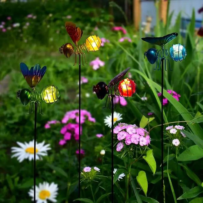 Insects Solar Garden Lights, 22.4" H Butterfly & Bee & Dragonfly & Ladybug Solar Stake Light, 4 Pcs Outdoor Statues Figurine Lights for Spring Garden Lawn Patio Yard Decoration by GreenHaven Gardens