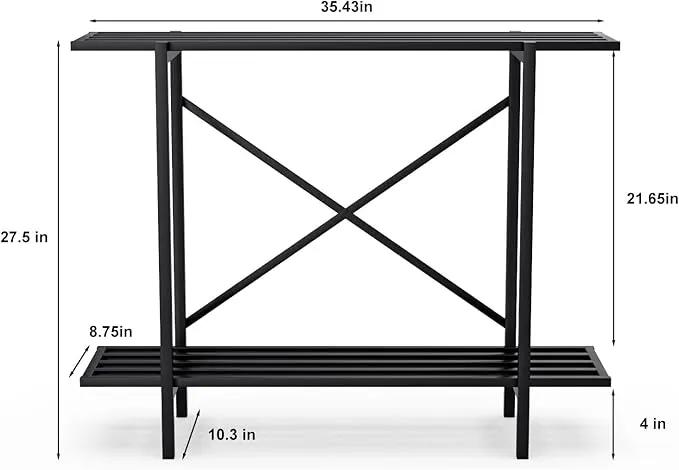 Zhongma 2 Tier Metal Sturdy Heavy Plant Stand, Narrow Plant Stand Indoor and Outdoor, L35.43 x W10.3 x H27.5 inch, 440 LBS Capacity & Heavy Duty Construction by GreenHaven Gardens