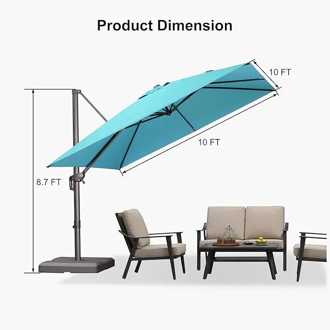 PURPLE LEAF 10 Feet Patio Cantilever Umbrella Square Outdoor Umbrella with 360° Rotation and Aluminum Offset Hanging for Garden Backyard Pool, Turquoise by GreenHaven Gardens