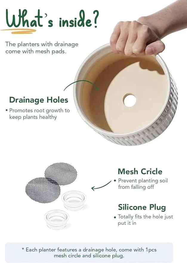 LE TAUCI Succulent Pots, 6.5+8 Inch Ceramic Indoor Plant Pot with Drainage Hole, Modern Round Decorative Flower Pot, Set of 2, Reactive Glaze White by GreenHaven Gardens