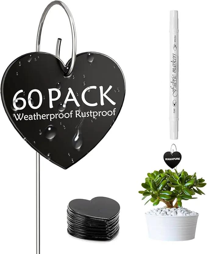 60-Pack Iron Metal Heart Shaped Garden Markers Weatherproof Metal Plant Labels Large Planting Seedling Stake Signs, for Seedlings Herbs Vegetable Greenhouse Gifts with White Marker Pen Labels by GreenHaven Gardens