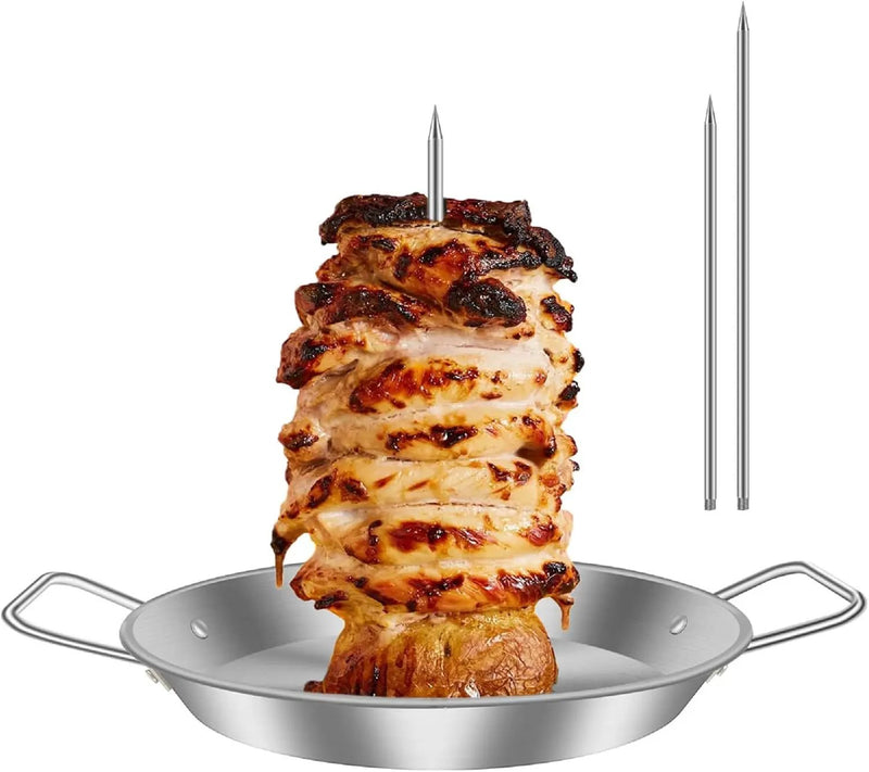 Vertical Skewer Pan, BBQ Skewer for Al Pastor, Stainless Steel Vertical Spit Stand with 3 Removable Spikes (8" / 10" / 12") for Oven Grill Use, for Shawarma Kebabs Tacos Barbecue Dishes by GreenHaven Gardens