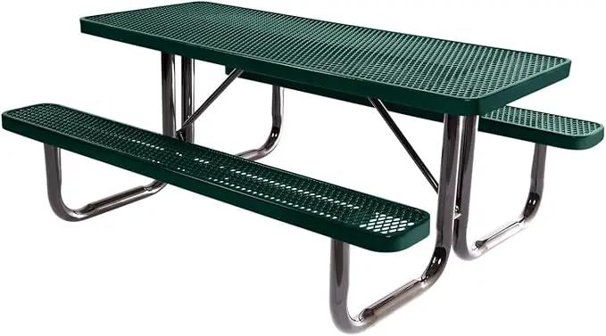 Coated Outdoor Furniture Heavy-Duty Portable Outdoor Picnic Table, Thermoplastic Coated Expanded Metal Commercial-Grade Patio Dining Furniture Made in America (6ft Rectangular, Textured Dark Green) by GreenHaven Gardens
