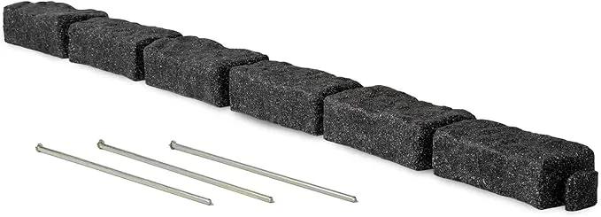 Beuta Landscape Edging | Garden Edging Border | Faux Stone Bricks for Lawn Edging, Flower beds, Pathways & Yard Edging– 1 Pack | Each Section Has 6 Bricks 48" L x 4" W x 2.25" H | 3 Spikes |Charcoal by GreenHaven Gardens