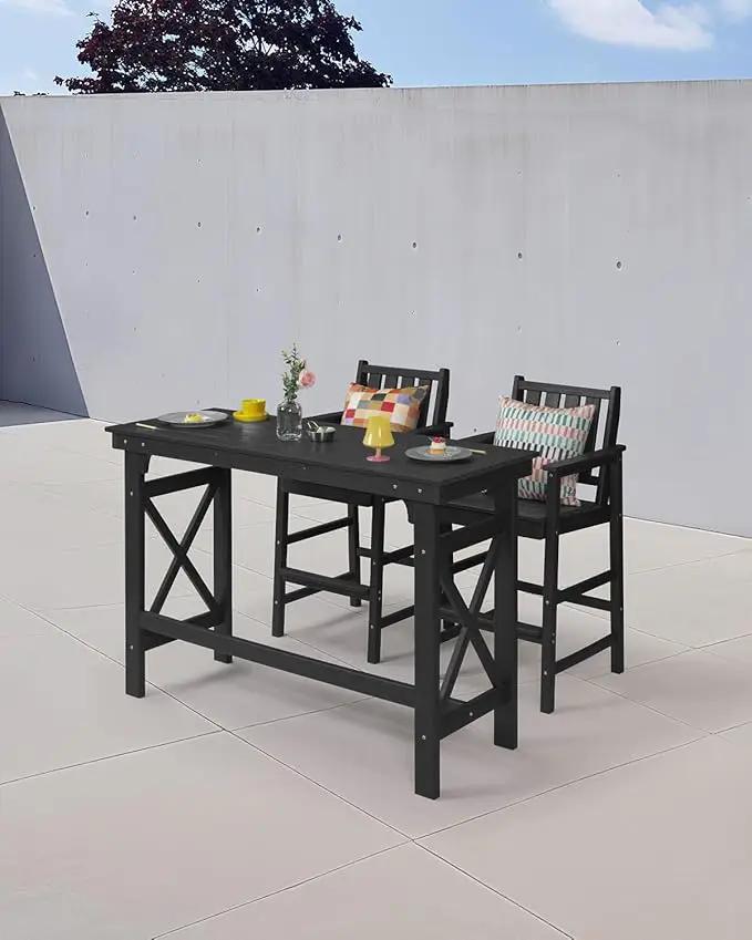 HDPE Patio Bar Table, 41" Rectangle Outdoor Bar Tables Counter Height Table, Adirondack Outdoor Bar Height Table, HDPE Outside Pub Tables for Balcony, Deck, Backyard, Poolside, Obsidian by GreenHaven Gardens