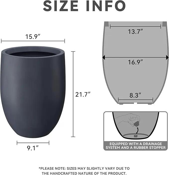 Kante 21.7" H Dark Gray Concrete Tall Planter, Large Outdoor Indoor Decorative Pot with Drainage Hole and Rubber Plug, Modern Round Style for Home and Garden by GreenHaven Gardens