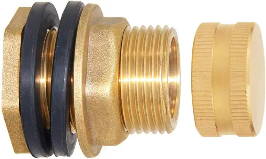 Joywayus Brass Male Garden Hose Bulkhead Fitting with Plugs,1/2" Female 3/4" GHT Male Water Tank Connector Threaded and 3/4" GHT Female Outer Hex Head End Pipe Caps Drain/Flush Port Kit by GreenHaven Gardens