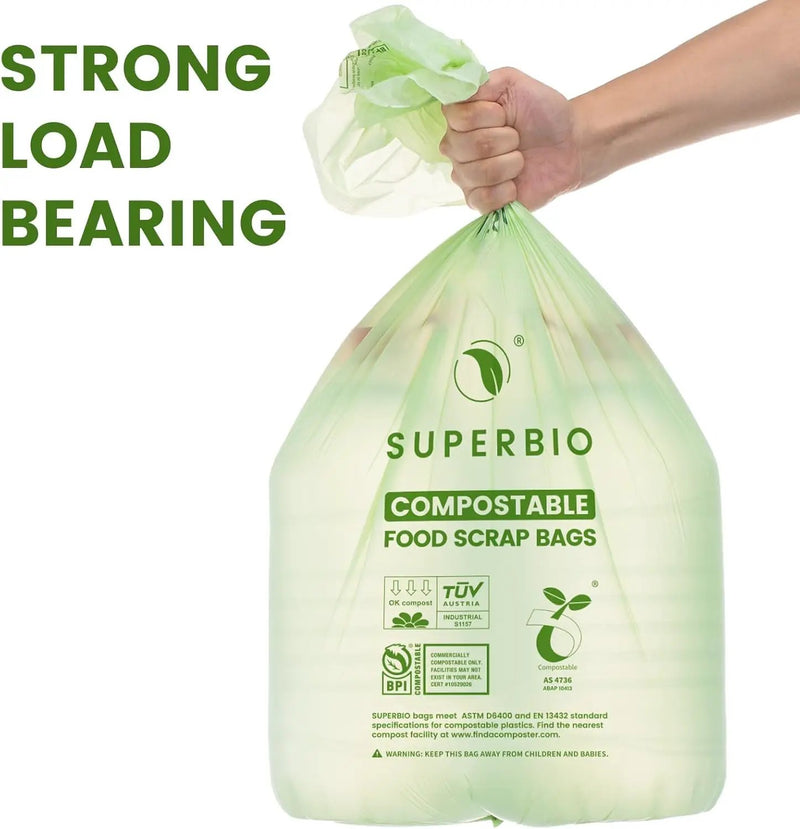 SUPERBIO 13 Gallon Compostable Kitchen Waste Bags, 50 Count, 1 Pack, Flat top Food Scrap bags, Certified by BPI and OK compost INDUSTRIAL, 49.2L, 0.87 Mil by GreenHaven Gardens