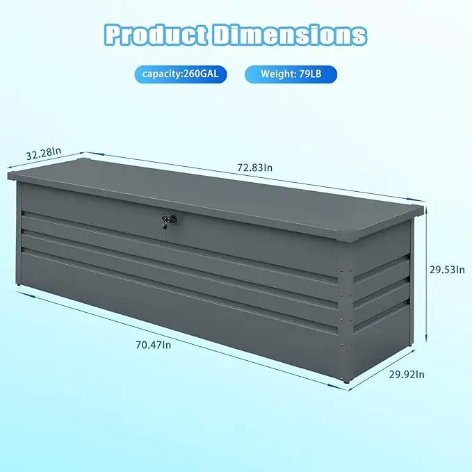260 Gallon Waterproof Outdoor Storage Box, Extra Large Outside Metal Deck Storage Box for Patio Cushions, Garden Tools, Pool Supplies by GreenHaven Gardens