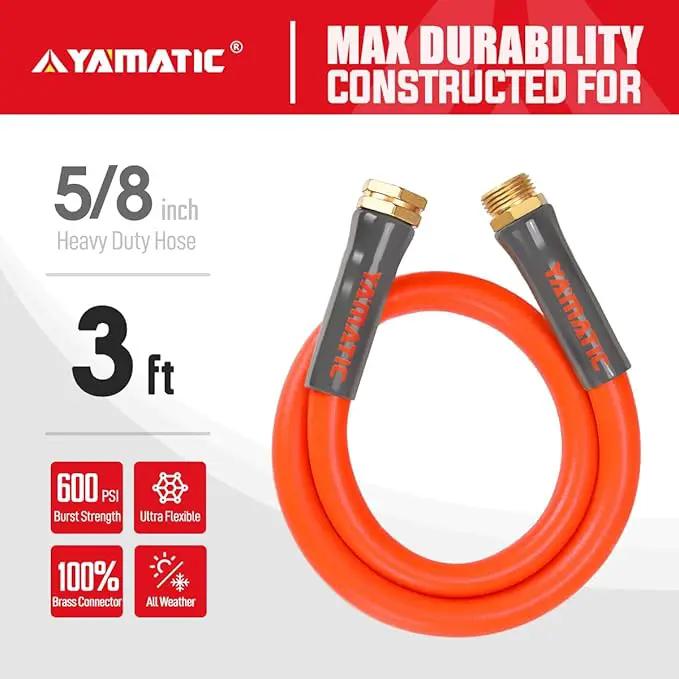 YAMATIC Female to Female Short Garden Hose 5/8 in x 3 ft, 2 in 1 Dual Use Heavy Duty Leader Hose with Solid Brass Connector, All-Weather Water Hose, Burst 600 PSI by GreenHaven Gardens