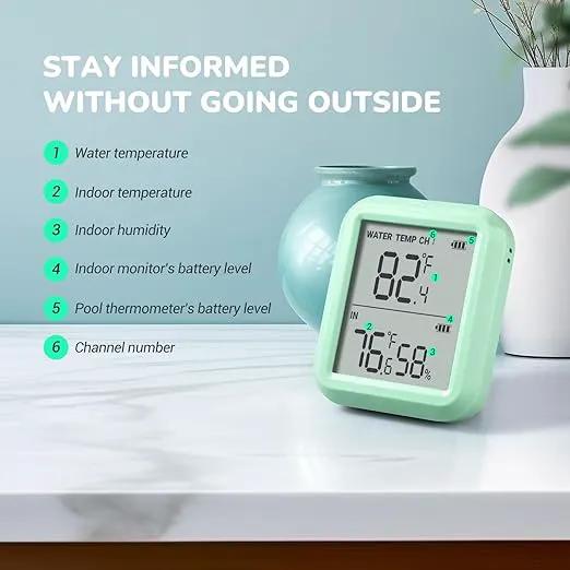Firelex Wireless Digital Pool Thermometer Floating Easy Read, with Indoor Temperature Humidity Monitor for Swimming Pools Hot Tubs Small Ponds Aquariums by GreenHaven Gardens