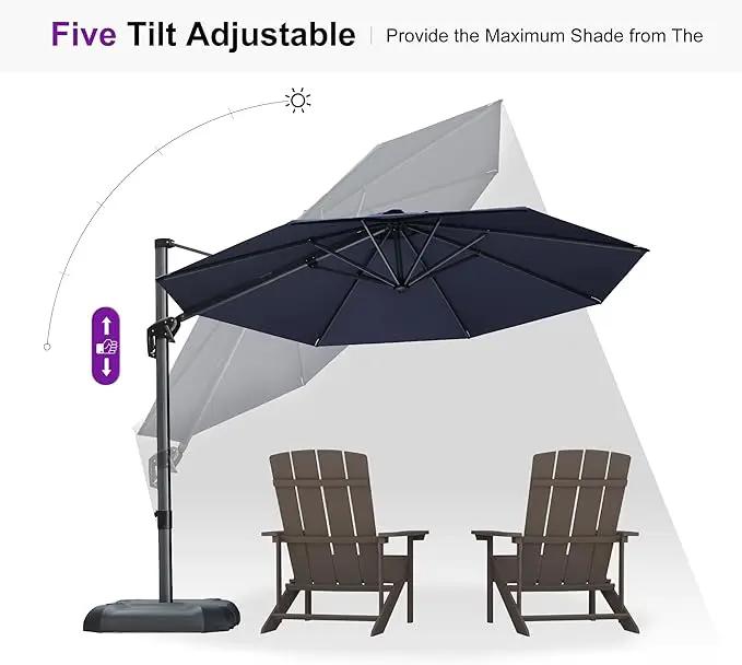 PURPLE LEAF 10 Feet Patio Umbrella With Base Outdoor Cantilever Round Aluminum Offset With 360-Degree Rotation for Deck Garden Pool Navy Blue by GreenHaven Gardens