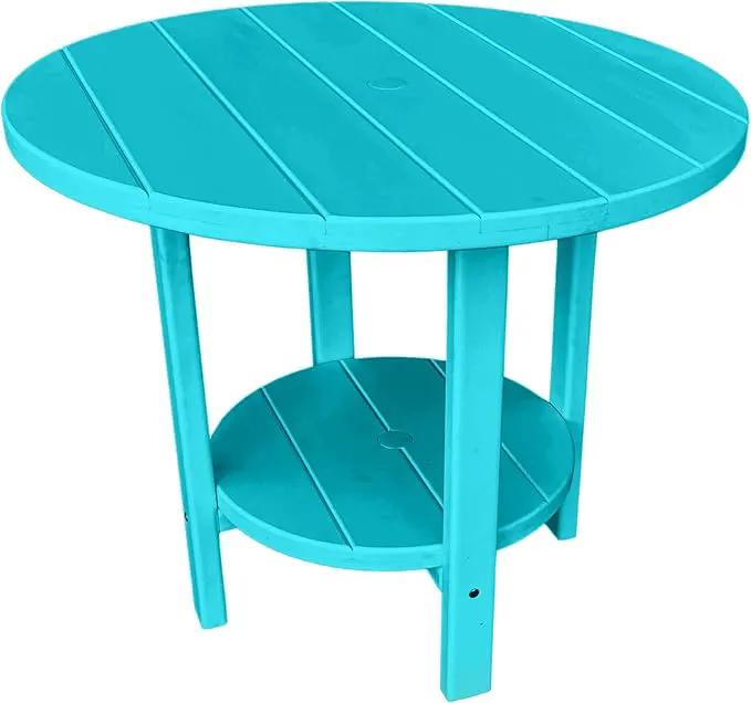 Phat Tommy Round Poly Resin Outdoor Patio Dining Table, All Weather Poly Patio Outdoor Furniture, Teal by GreenHaven Gardens