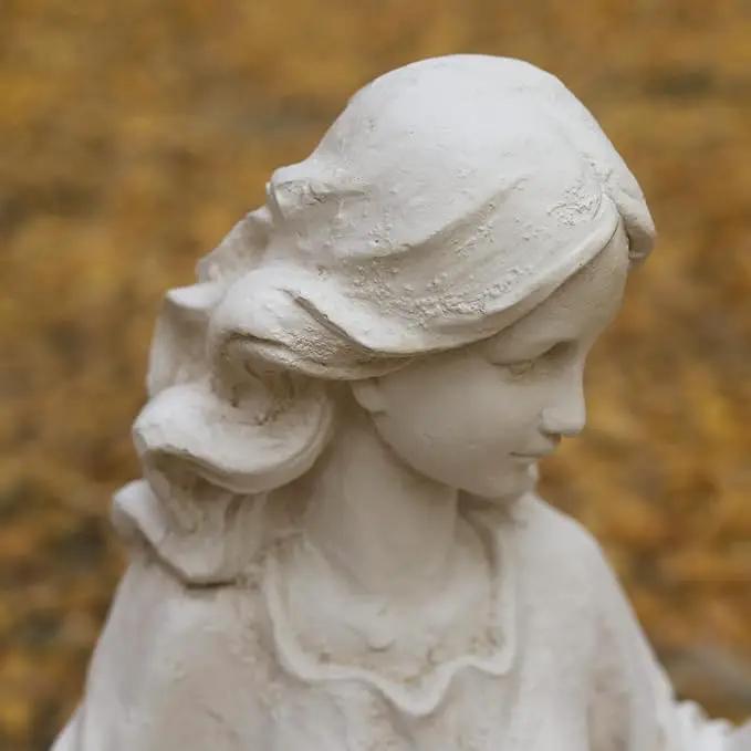 Garden Outdoor Nymph Statue Girl Maid Statue 40 Inch with Birdbath Bird Bath Bowl Magnesium Oxide Sculpture Patio Yard Lawn Decor Ivory by GreenHaven Gardens