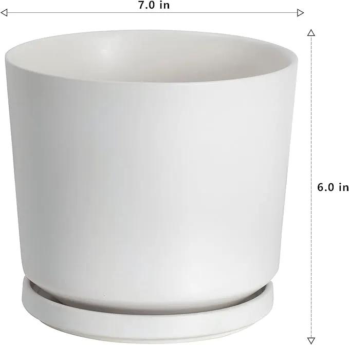 Ekirlin 7 inch Plant Pots,Ceramic Flower Planters Indoor,Modern Succulents Containers with Drain Hole Saucer,Decorate Home,Office & Outdoor (White) by GreenHaven Gardens