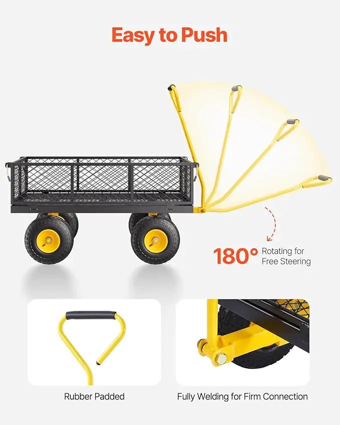 VEVOR 900 Lbs Heavy Duty Steel Garden Cart, Garden Wagon Cart on Wheels, Outdoor Metal Yard Utility Wagon Carts with 10" Tires and Mesh Removable Sides(Convert to Flatbed) and 180°Rotating Handle by GreenHaven Gardens