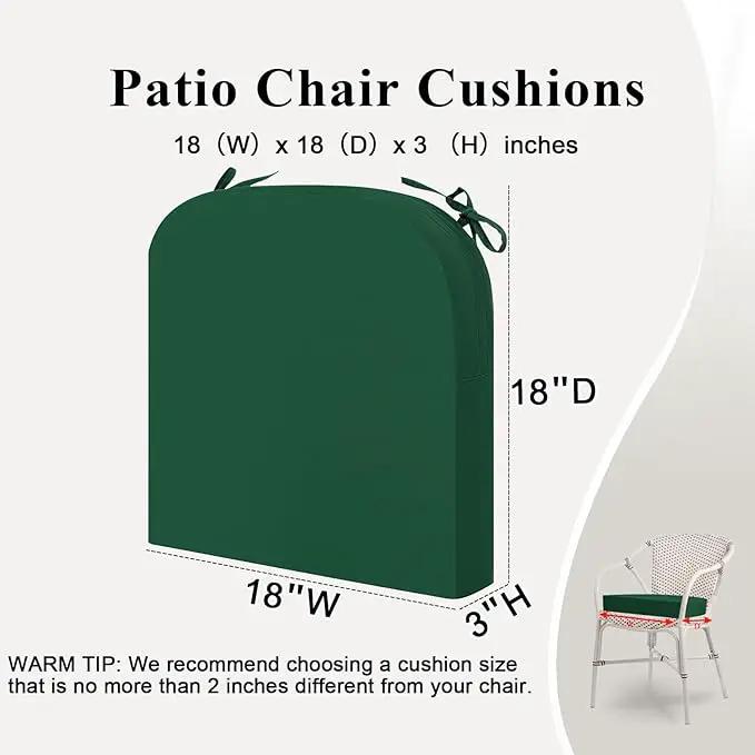 Outdoor Chair Cushions Set of 2, Waterproof Foam Patio Seat Cushions with Ties for Garden Sofa & Dining Furniture, 3-Year Color Fastness, 18x18x3 Inch, Green by GreenHaven Gardens