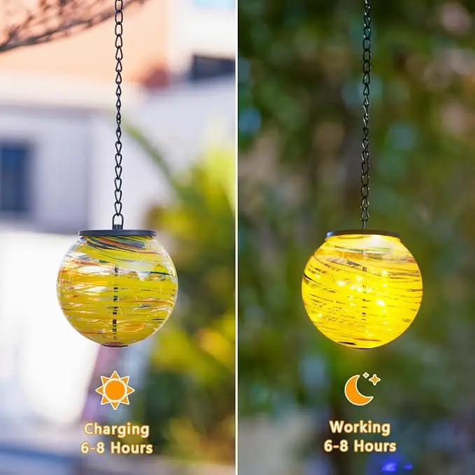 Solar Lanterns Outdoor Waterproof LED Lights 4.7" Glass Hanging Solar Lights with Metal Chain,Gazing Globe Ball Outdoor Decorative Lantern for Patio Pathway Yard Garden Decor(Yellow) by GreenHaven Gardens