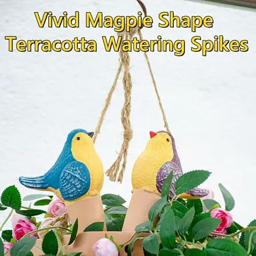4 Pack Plant Watering Devices, Magpie Shape Terracotta Watering Spikes, Vacation Self Watering Planter Insert, Automatic Plant Waterer for Indoor Outdoor Plants (Smart Magpie) by GreenHaven Gardens