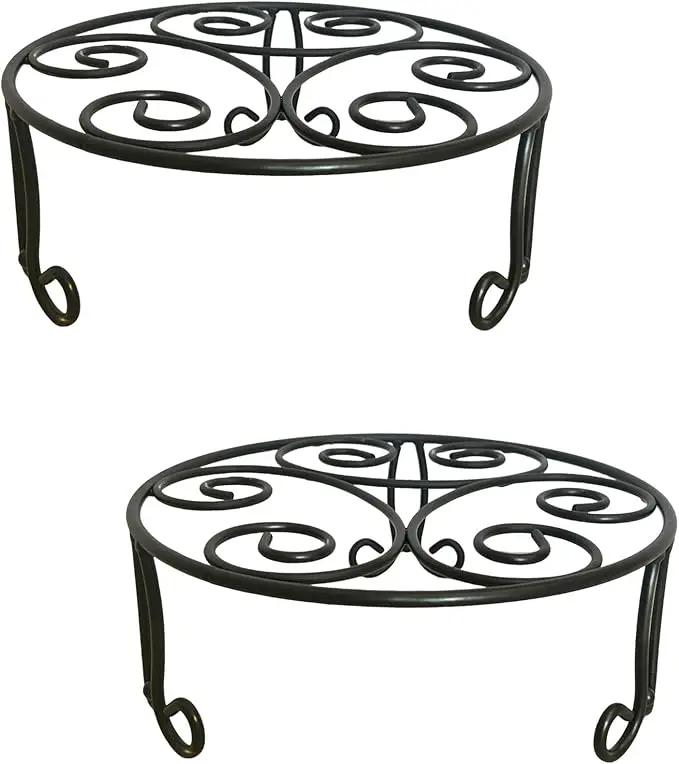 2 Pack 13'' Diameter Metal Plant Stand for Large Plant/Flower Pot Heavy Duty Potted Holder Indoor Outdoor Rustproof Iron Display Stand,Black by GreenHaven Gardens