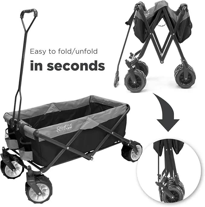 Creative Outdoor Push Pull Hauler Wagon for Kids, 200lbs Weight Capacity, All-Terrain Collapsible and Portable Folding Cart, Beach, Park, Garden, Camping & Tailgate by GreenHaven Gardens