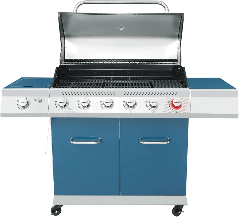 Royal Gourmet GA6402B 6 Burner Propane Gas Grill with Side Burner and Warming Rack, 74,000 BTUs, Cabinet Style Gas BBQ Grill for Barbecue Grilling & Backyard Cooking, Blue by GreenHaven Gardens