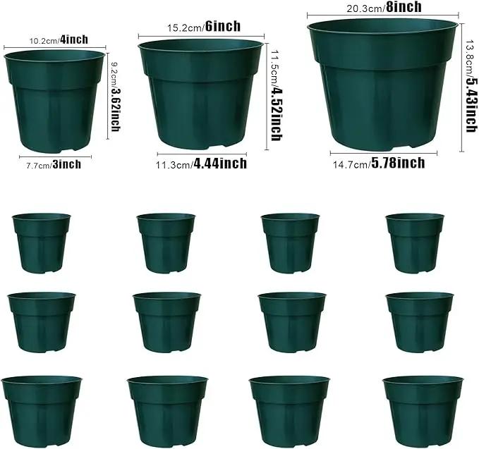 15 Pack 4/6/8 Inch Plant Nursery Pots, Thickened Plastic Pots for Plants with Drainage Holes, Sturdy Seedling Pots, Seed Starting Pots, Flower Pots for Indoor Outdoor Plants, Green by GreenHaven Gardens