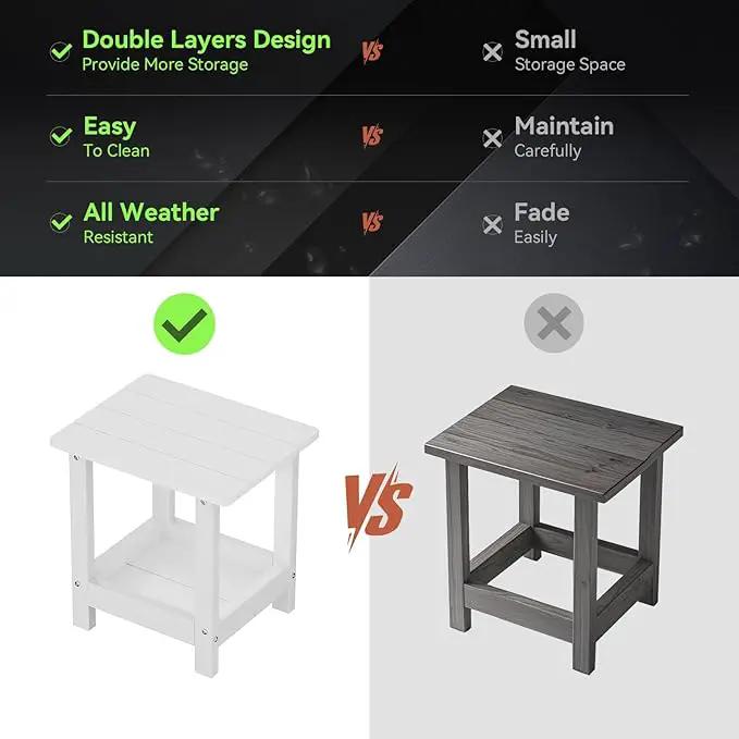 Outdoor Side Table with 2 Layers Storage Small Adirondack Square Side Tables for Outside Weather Resistant Patio End Table for Pool, Backyard, Indoor Companion, Front Porch, White by GreenHaven Gardens