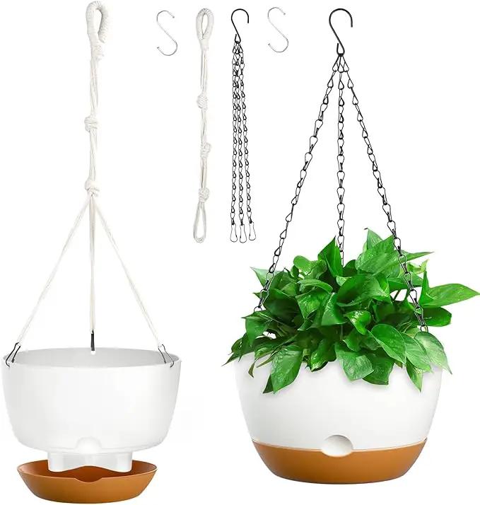 8 Inch Hanging Planters for Indoor & Outdoor Plants (2 Pack) - Self-Watering & Drainage Flower Pots with 2 Kinds of Plant Hangers for Home Decor & Garden (White, 8 in) by GreenHaven Gardens