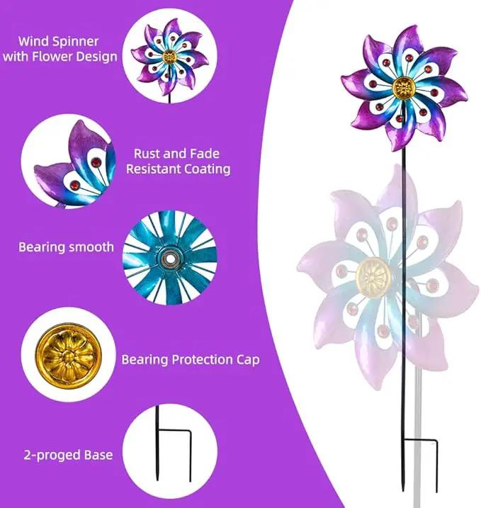 VEWOGARDEN Garden Metal Flower Wind Spinners Outdoor, Kinetic Wind Sculptures & Spinners for Yard Lawn Patio Decorations, Blue-Purple by GreenHaven Gardens