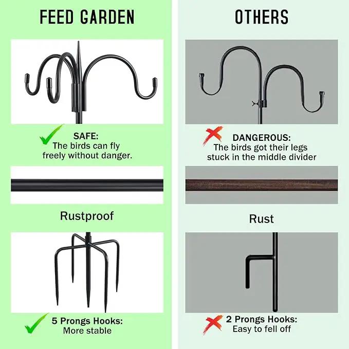 FEED GARDEN [Upgrade Version 76 Inch Three Shepherd Hooks for Outdoor,Bird Feeder Pole with 5 Prong Base, Adjustable Shepard Hooks for Hanging Plant, Solar Lanterns, Wind Chimes, 2 Pack by GreenHaven Gardens