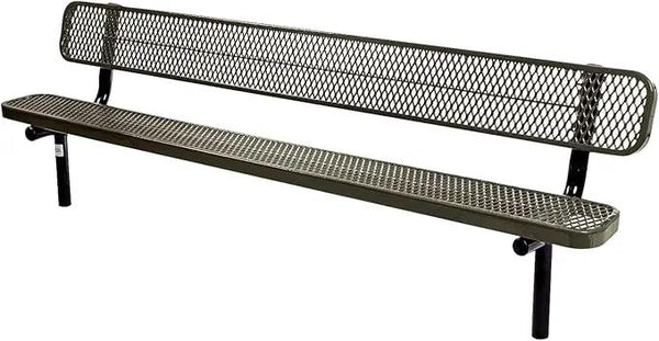 Heavy-Duty Outdoor Bench Thermoplastic Coated, Expanded Metal, Commercial-Grade Seating, Made in America (Inground with Back, 8 Ft, Textured Gold Vein)