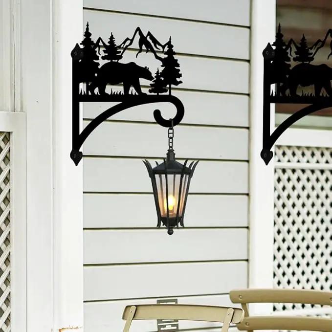 peacoblue Iron Plant Hanger Hook for Outdoor Indoor Hanging Plant Flower Fern Pot Lantern Bird Feeder,12"x15" Weather Resistant Metal Wall Holder for Porch Garden Farmhouse(Forest Bear and Mountain) by GreenHaven Gardens