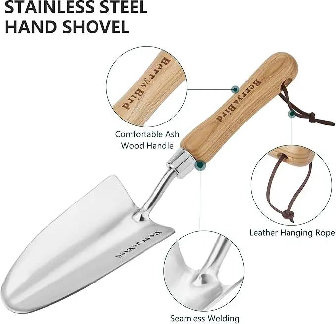 Stainless Steel Trowel, Garden Small Flower Hand Shovel, Potting Soils Scoop with Wood Handle, Gardening Bonsai Tools for Transplanting Digging Weeding Planting by GreenHaven Gardens