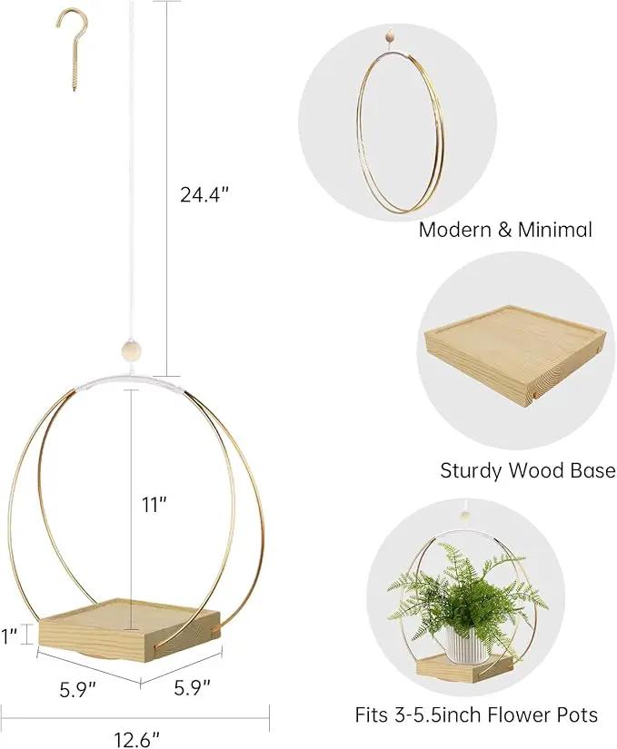 Hanging Planters for Indoor Plants, Plant Hanger with Sturdy Wood Base,Modern Boho Macrame Plant Hanger,Wall Ceiling Window Stands(Plants/Pots Not Included) by GreenHaven Gardens